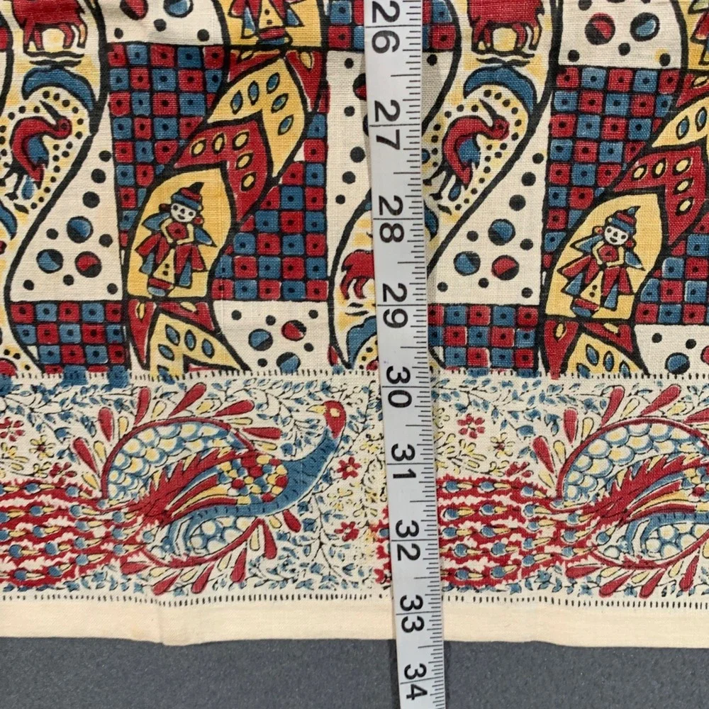 Unbranded Kalamkari Block Print Scarf Unisex OS Peacocks Folk Art Boho Cream Red